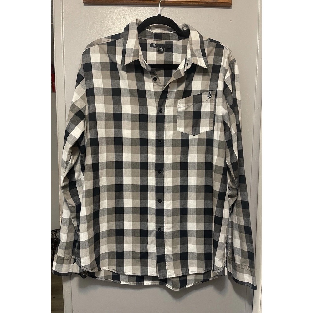 VOLCOM black and White plaid long sleeve shirt size large men's